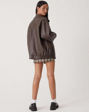 Oversized Women's Leather Jacket with Zipper