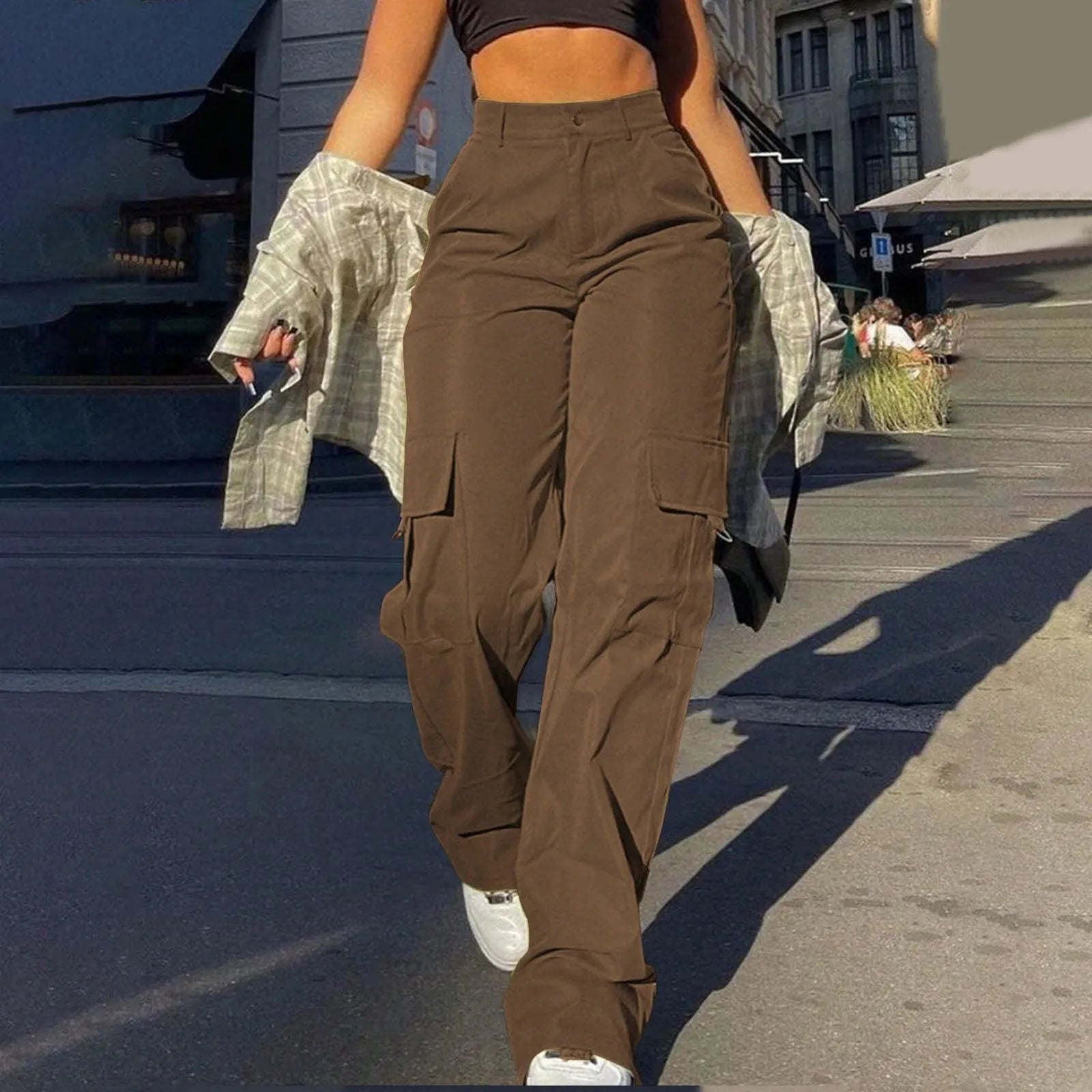 Women's High Waist Cargo Pants with Pockets