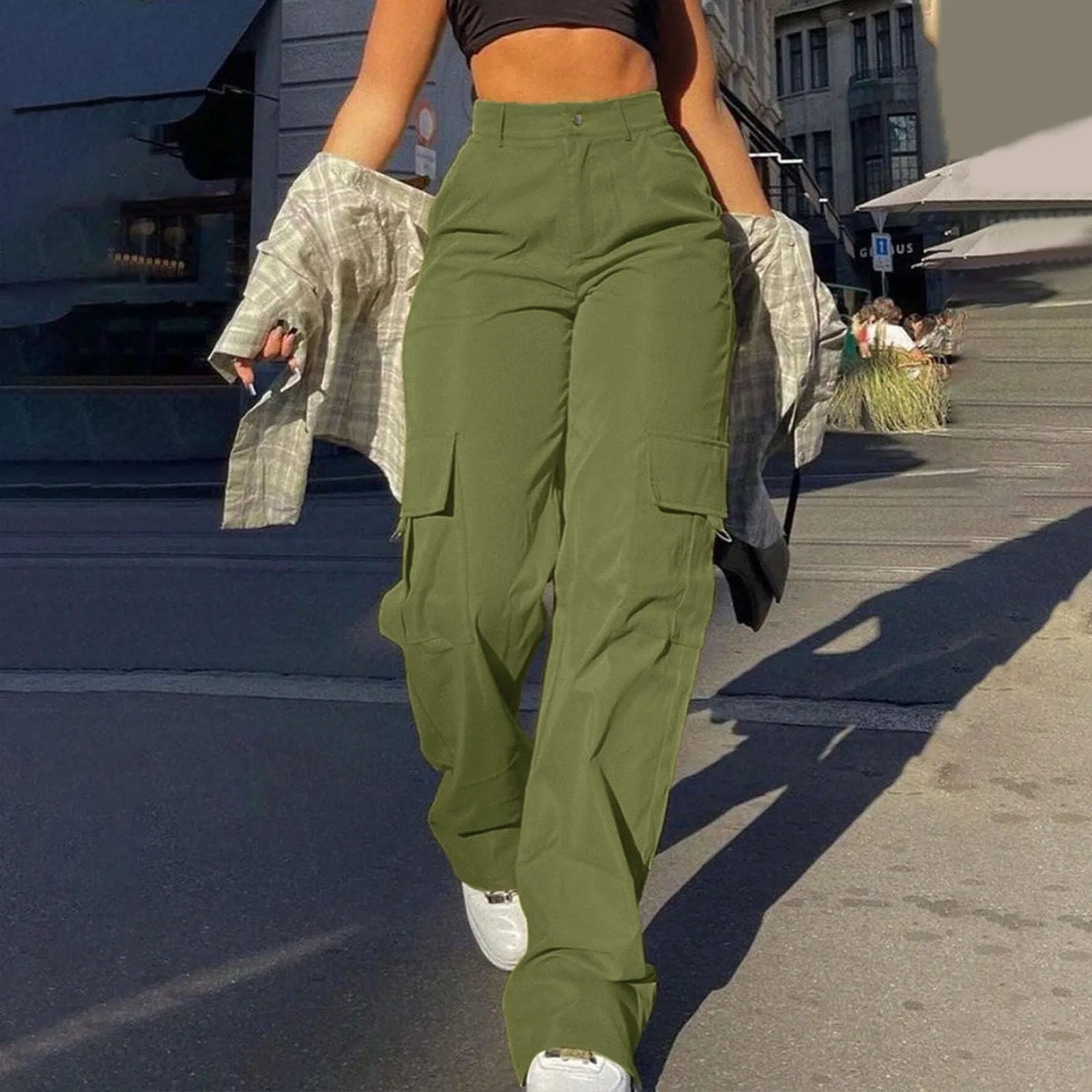 Women's High Waist Cargo Pants with Pockets