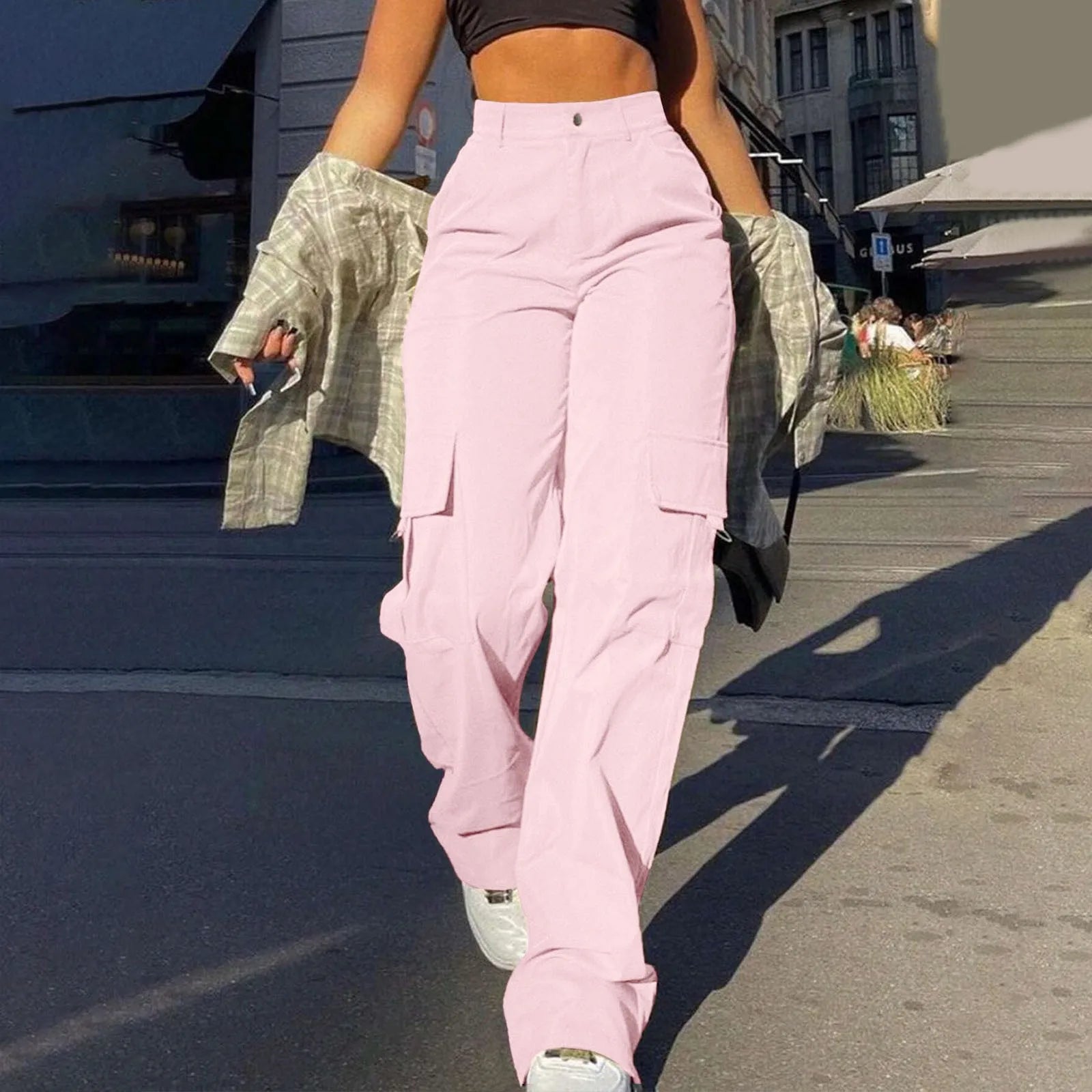 Women's High Waist Cargo Pants with Pockets