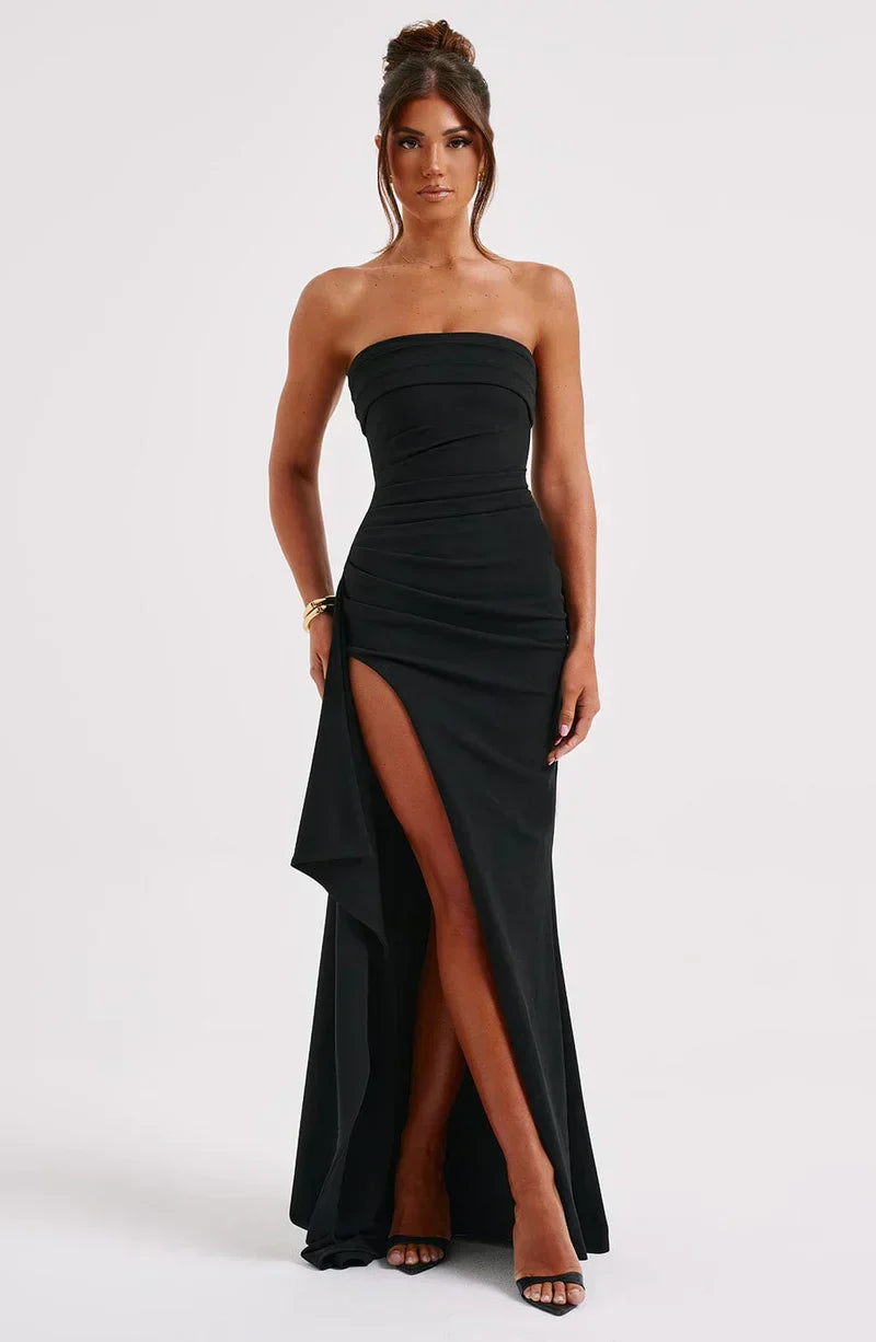 Luxury Strapless Gala Maxi Dress with High Slit for Women