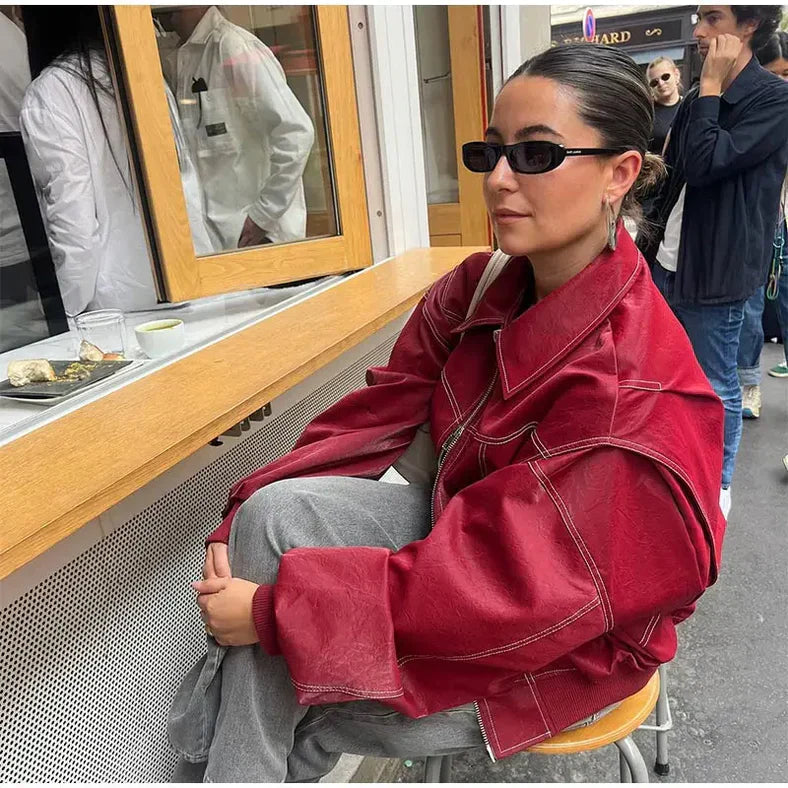 Zara - Oversized red leather jacket